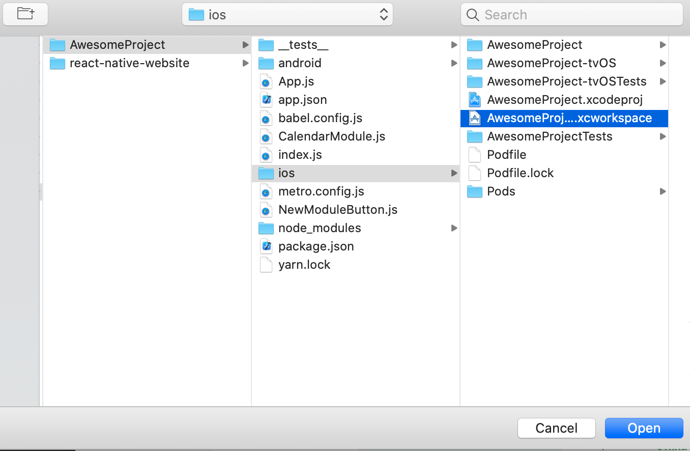 在 Xcode 中打开 React Native 应用的 iOS 项目